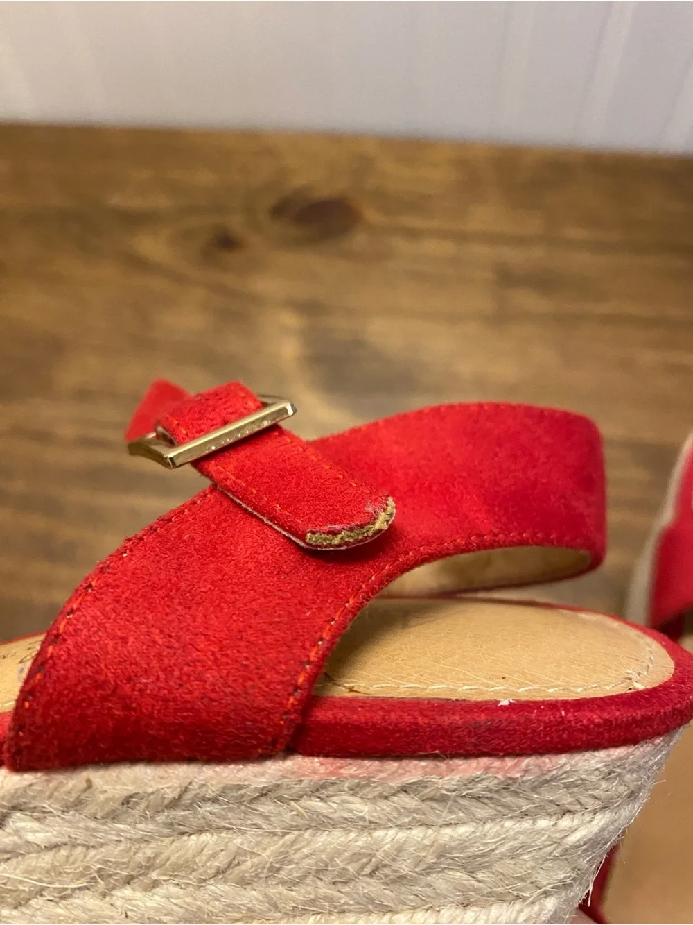 American Eagle - Red Suede Ankle-Strap Wedge Shoes - women’s size: 8 - Picture 10 of 16